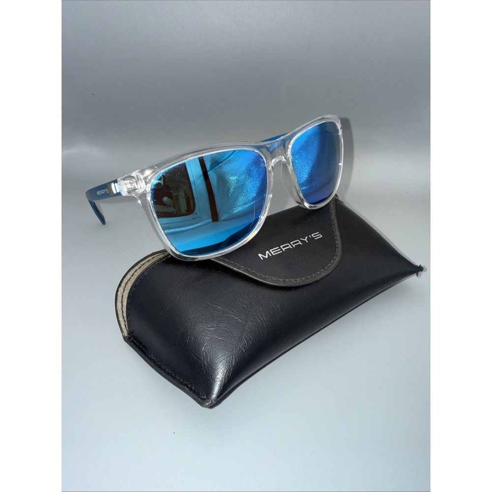 MERRY'S Authentic Polarized Sunglasses 100% UV S8286 Clear/Blue Frame & Case HOT